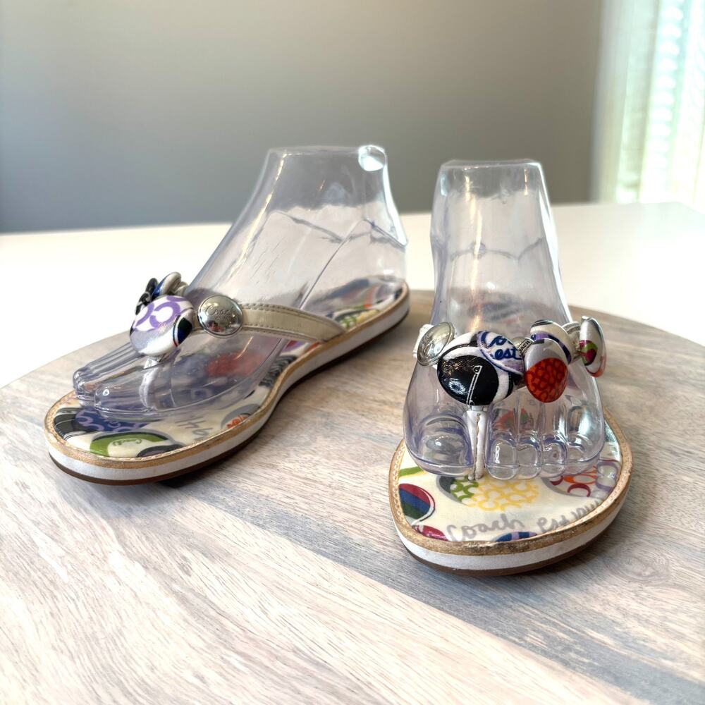 Coach Jelly Flip Flops Poppy Sandals Multicolor Logo Beads Thongs US Size 6 B 6B